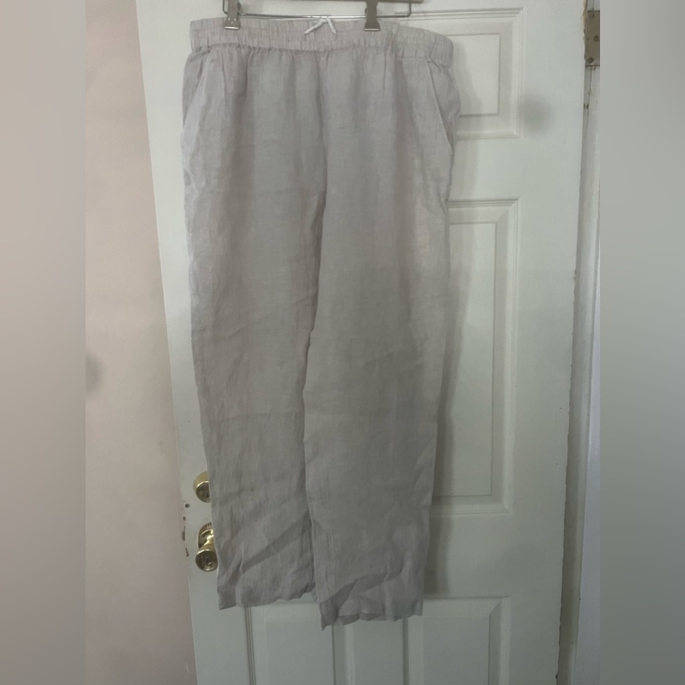 Nicole Miller 100 percent linen tan pull-on pants
